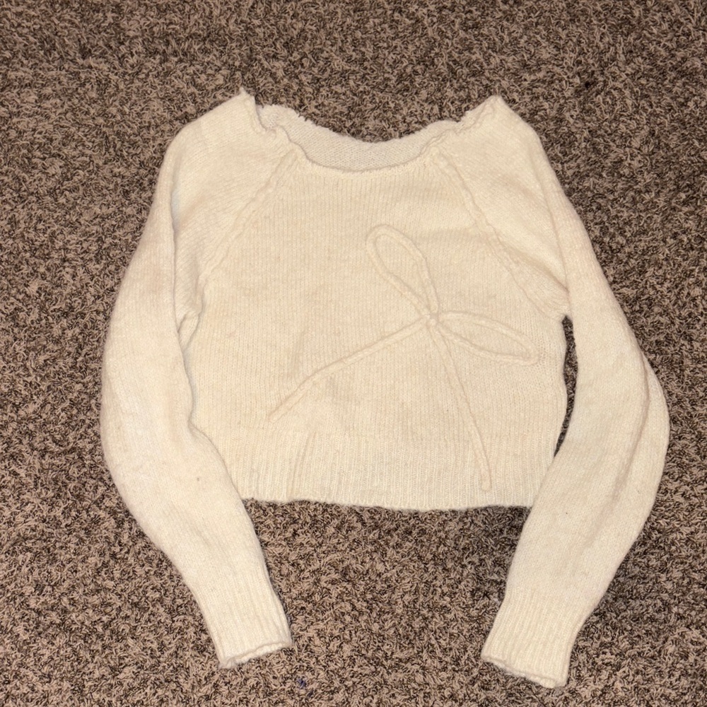 AEO Cropped Off the Shoulder Bow Sweater